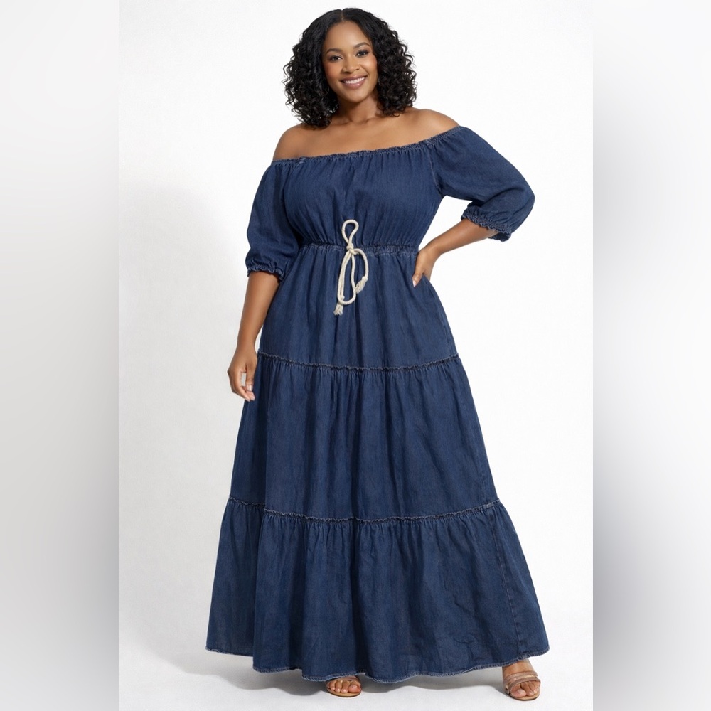 Elegant Off-Shoulder Blue Dress
